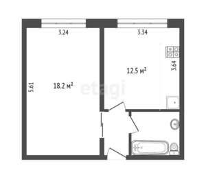 1-к квартира, вторичка, 37м2, 9/9 этаж