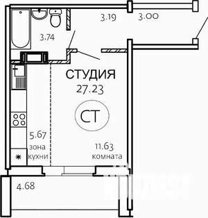 Студия квартира, строящийся дом, 27м2, 1/10 этаж