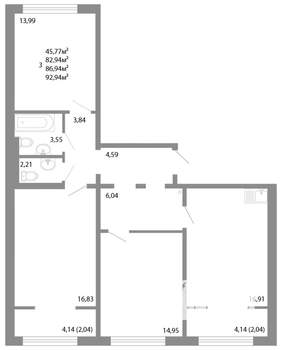 3-к квартира, строящийся дом, 87м2, 1/17 этаж