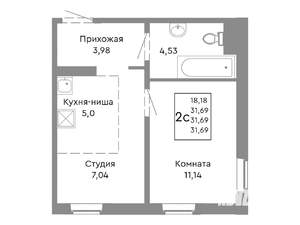 2-к квартира, строящийся дом, 32м2, 2/10 этаж