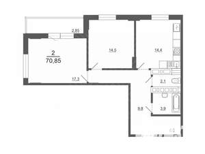 2-к квартира, вторичка, 71м2, 12/30 этаж