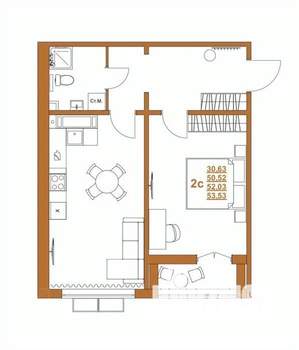 2-к квартира, строящийся дом, 52м2, 3/10 этаж