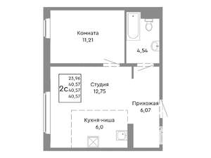 2-к квартира, вторичка, 41м2, 2/10 этаж