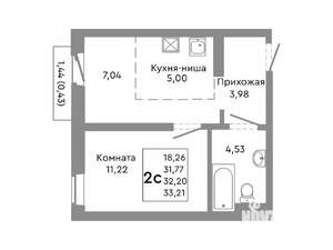 2-к квартира, строящийся дом, 32м2, 8/10 этаж