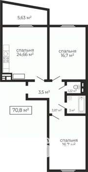 2-к квартира, вторичка, 71м2, 11/18 этаж