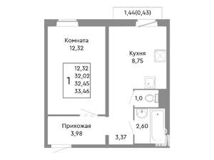 1-к квартира, строящийся дом, 32м2, 6/10 этаж