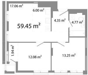 3-к квартира, строящийся дом, 59м2, 16/21 этаж