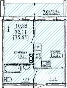 1-к квартира, строящийся дом, 36м2, 6/10 этаж