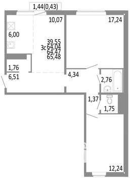 3-к квартира, вторичка, 64м2, 8/10 этаж