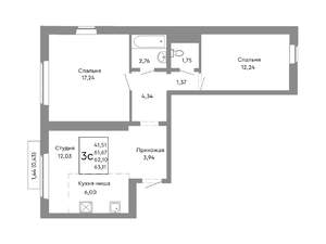 3-к квартира, строящийся дом, 62м2, 4/10 этаж