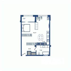 1-к квартира, вторичка, 59м2, 5/23 этаж
