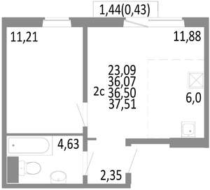 2-к квартира, строящийся дом, 37м2, 3/10 этаж