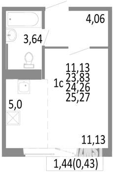 1-к квартира, строящийся дом, 24м2, 3/10 этаж