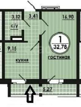 1-к квартира, вторичка, 36м2, 12/16 этаж