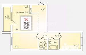 2-к квартира, вторичка, 56м2, 9/10 этаж