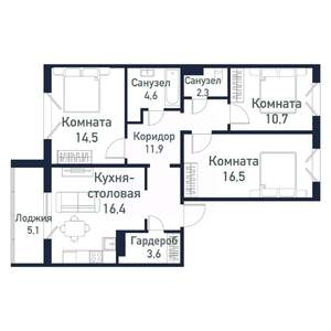 3-к квартира, вторичка, 81м2, 7/10 этаж