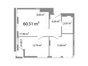 3-к квартира, строящийся дом, 61м2, 17/23 этаж