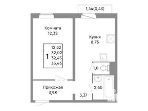 1-к квартира, строящийся дом, 32м2, 4/10 этаж