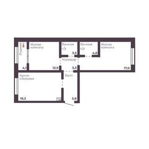 2-к квартира, вторичка, 65м2, 17/17 этаж