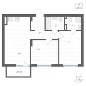 2-к квартира, вторичка, 58м2, 2/18 этаж
