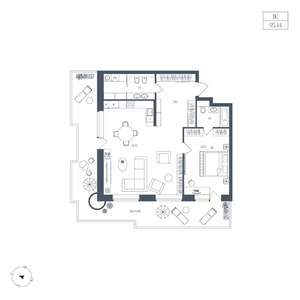 1-к квартира, вторичка, 95м2, 6/9 этаж