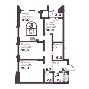 3-к квартира, вторичка, 85м2, 2/24 этаж