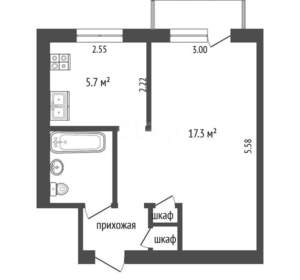 1-к квартира, вторичка, 32м2, 4/5 этаж