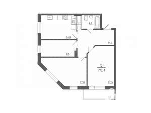 3-к квартира, вторичка, 75м2, 12/30 этаж