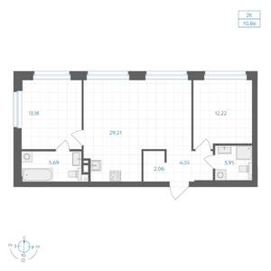 2-к квартира, вторичка, 71м2, 10/30 этаж