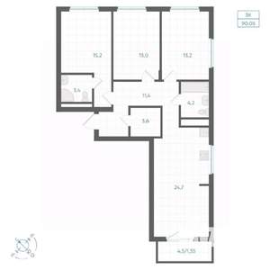 3-к квартира, вторичка, 90м2, 11/18 этаж