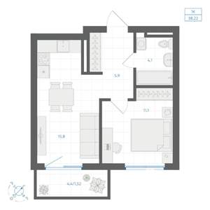 1-к квартира, вторичка, 38м2, 6/14 этаж