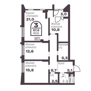 3-к квартира, вторичка, 85м2, 8/24 этаж