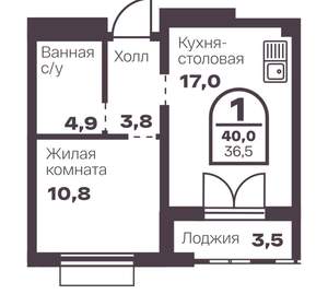 1-к квартира, вторичка, 37м2, 4/8 этаж