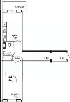 1-к квартира, вторичка, 45м2, 1/10 этаж