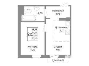 2-к квартира, строящийся дом, 32м2, 5/10 этаж