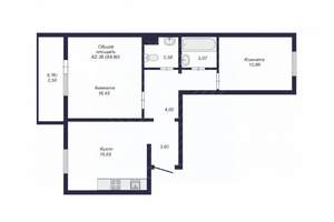 3-к квартира, вторичка, 62м2, 7/10 этаж