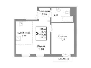 2-к квартира, вторичка, 36м2, 8/10 этаж