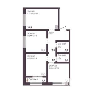 3-к квартира, вторичка, 72м2, 10/17 этаж
