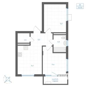 2-к квартира, вторичка, 53м2, 4/9 этаж