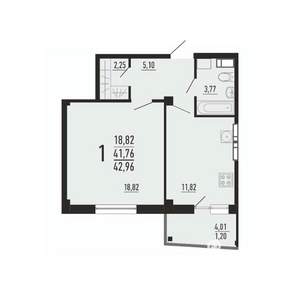 1-к квартира, вторичка, 43м2, 2/16 этаж