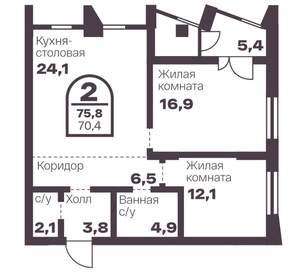 2-к квартира, вторичка, 70м2, 22/8 этаж