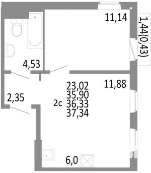 2-к квартира, вторичка, 36м2, 6/10 этаж