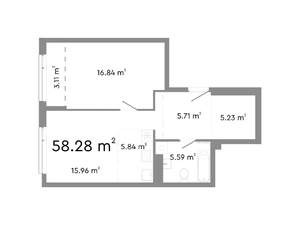 2-к квартира, строящийся дом, 58м2, 13/24 этаж