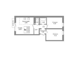 Студия квартира, строящийся дом, 54м2, 6/10 этаж