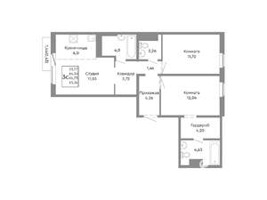 3-к квартира, строящийся дом, 65м2, 6/10 этаж