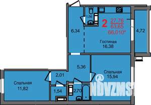 2-к квартира, строящийся дом, 58м2, 1/10 этаж