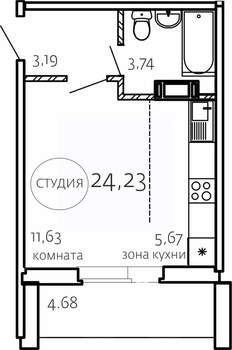 Студия квартира, строящийся дом, 24м2, 2/10 этаж
