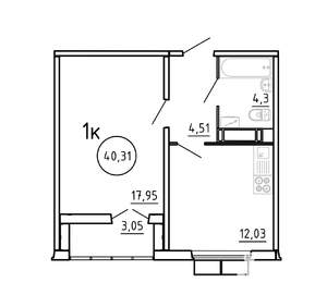 1-к квартира, строящийся дом, 40м2, 10/16 этаж