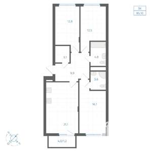 3-к квартира, вторичка, 85м2, 7/14 этаж