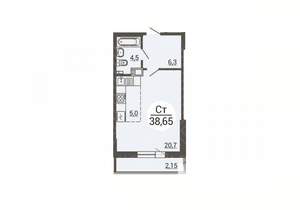 Студия квартира, вторичка, 39м2, 2/25 этаж